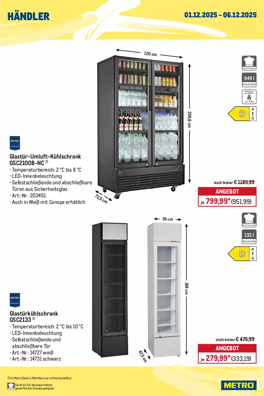Aktueller Prospekt Metro - Wochen-Angebote Händler - von 01.11 bis 06.12.2025 - strona 8 - produkty: angebot, auer, beleuchtung, eis, Glastür, kühlschrank, Metro, reis, Schrank, Ti