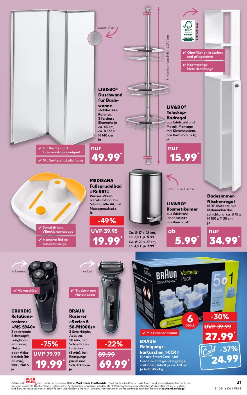 Aktueller Prospekt Kaufland - von 16.06 bis 22.06.2022 - strona 31 - produkty: akku, Bad, Badewanne, Badregal, braun, decke, Deckel, edelstahl, eimer, eis, ente, erde, Fußsprudelbad, grundig, haarschneider, isana, korb, kosmetik, kosmetikeimer, limo, limonen, medisana, ndk, Pinsel, rasierer, Rauch, regal, Reinigung, Ria, sana, schnellladefunktion, schuhe, Spritzschutz, Sprudel, Sprudelbad, Teleskop, Ti, Tiere, versandkostenfrei, Wanne, wasser