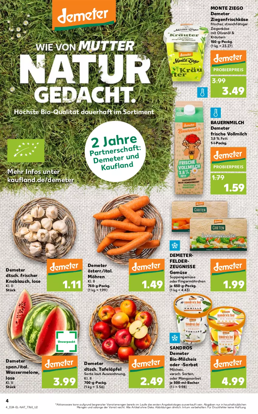 Aktueller Prospekt Kaufland - von 16.06 bis 22.06.2022 - strona 44 - produkty: angebot, auer, Bau, Bauer, Becher, bier, bio, eis, frischkäse, Germ, Käse, knoblauch, kräuter, kräutern, mango, mangos, melone, milch, möhren, monte, olive, oliven, olivenöl, reis, Sorbet, suppe, suppen, tafeläpfel, Ti, vollmilch, wasser, wassermelone, ziegenfrischkäse, ziegenkäse, ZTE