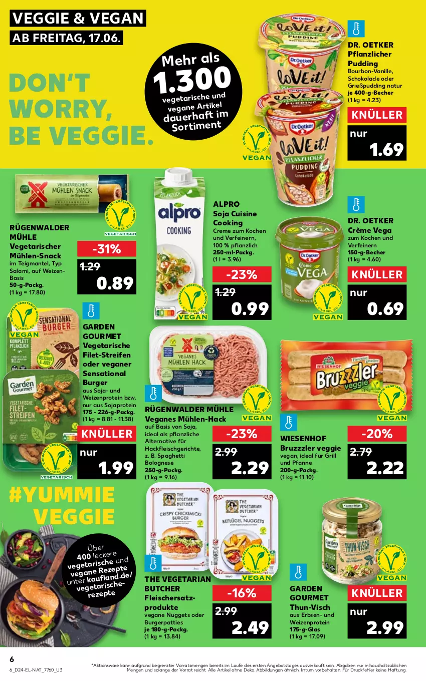 Aktueller Prospekt Kaufland - von 16.06 bis 22.06.2022 - strona 46 - produkty: alpro, angebot, auer, Becher, bolognese, bourbon, bruzzzler, burger, creme, Dr. Oetker, eis, erbsen, filet, fleisch, für grill und pfanne, garden gourmet, Grießpudding, grill, grill und pfanne, hackfleisch, ideal für grill, ideal für grill und pfanne, Mantel, natur, nuggets, pfanne, pudding, reifen, rezept, rezepte, Ria, rügenwalder, rügenwalder mühle, salami, schoko, schokolade, snack, soja, spaghetti, spaghetti bolognese, The Vegetarian Butcher, Ti, und pfanne, vanille, Vegeta, veggie, wiesenhof, ZTE