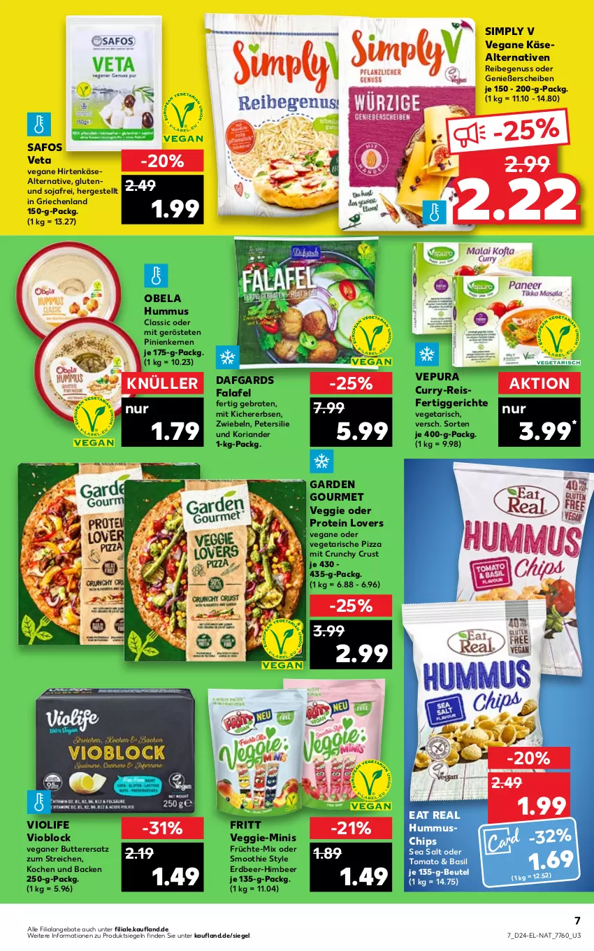 Aktueller Prospekt Kaufland - von 16.06 bis 22.06.2022 - strona 47 - produkty: angebot, angebote, beutel, braten, butter, chips, curry, eis, erbsen, Falafel, fertiggericht, fertiggerichte, früchte, garden gourmet, himbeer, hirtenkäse, hummus, Käse, kichererbsen, Koriander, nuss, petersilie, pinienkerne, pizza, reis, Ria, sim, smoothie, soja, Ti, Vegeta, veggie, zwiebel, zwiebeln