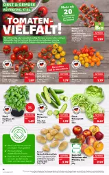 Gazetka promocyjna Kaufland - Gazetka - ważna od 22.06 do 22.06.2022 - strona 16 - produkty: angebot, basilikum, bio, cherrytomaten, cocktail, eis, eisbergsalat, erde, frucht, Frühkartoffeln, gurke, gurken, kartoffel, kartoffeln, Nektar, nektarinen, nektarinen oder, obst, Obst und Gemüse, oder pfirsiche, pfirsich, pfirsiche, rispentomaten, sac, saft, salat, salate, Schal, Schale, speisefrühkartoffeln, Ti, tisch, tomate, tomaten, topf, trolli, und gemüse, ZTE