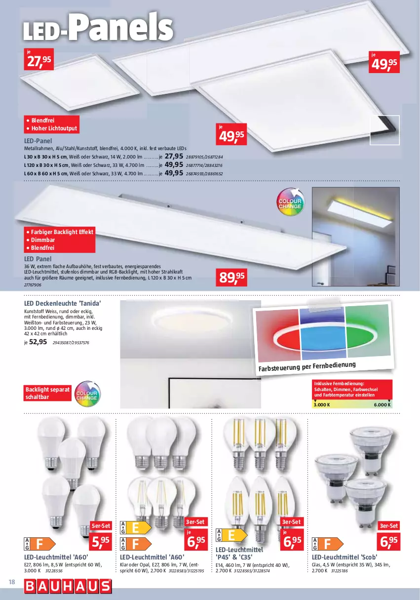 Aktueller Prospekt Bauhaus - Prospekte - von 02.12 bis 30.12.2023 - strona 18 - produkty: Bau, decke, deckenleuchte, eis, elle, fernbedienung, kraft, LED Deckenleuchte, leds, Leuchte, leuchtmittel, mit fernbedienung, Schal