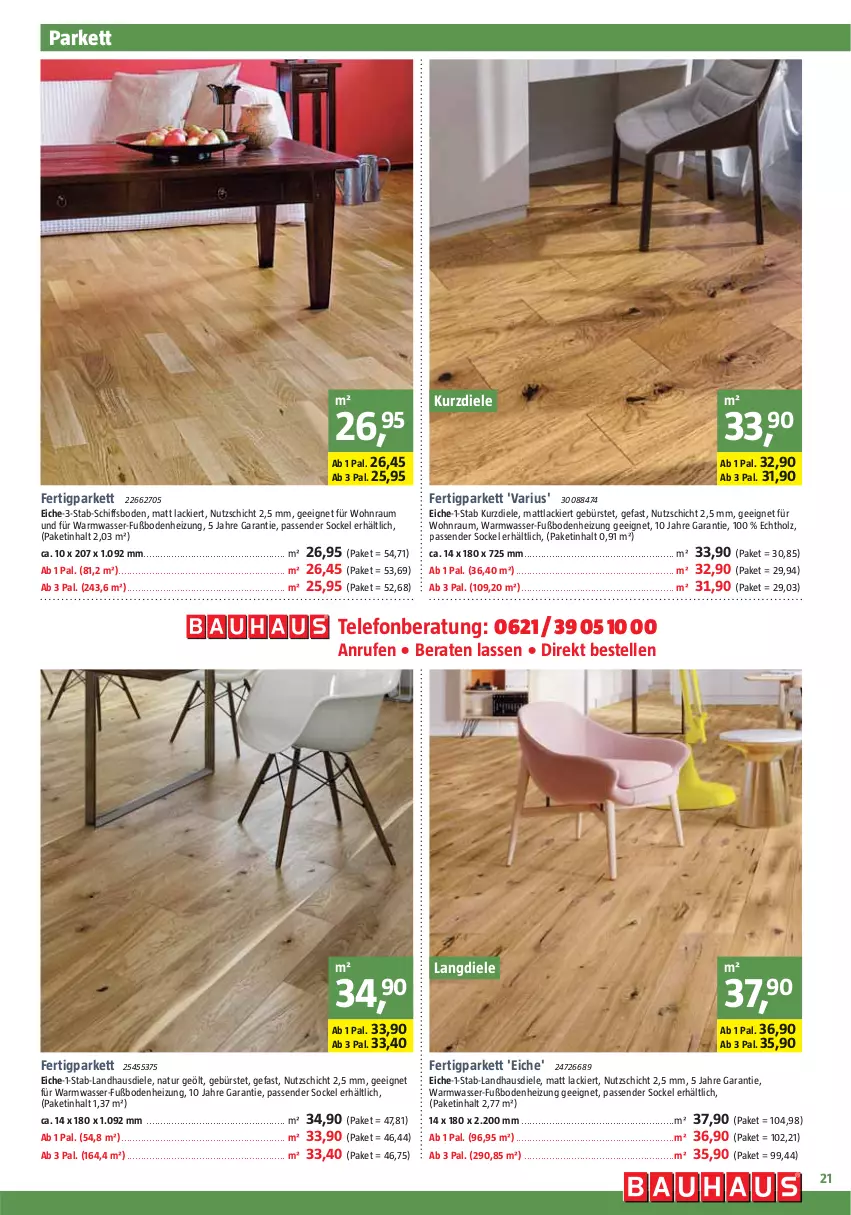 Aktueller Prospekt Bauhaus - Prospekte - von 02.12 bis 30.12.2023 - strona 21 - produkty: bürste, elle, Fertigparkett, Holz, lack, landhausdiele, natur, telefon, Ti, wasser