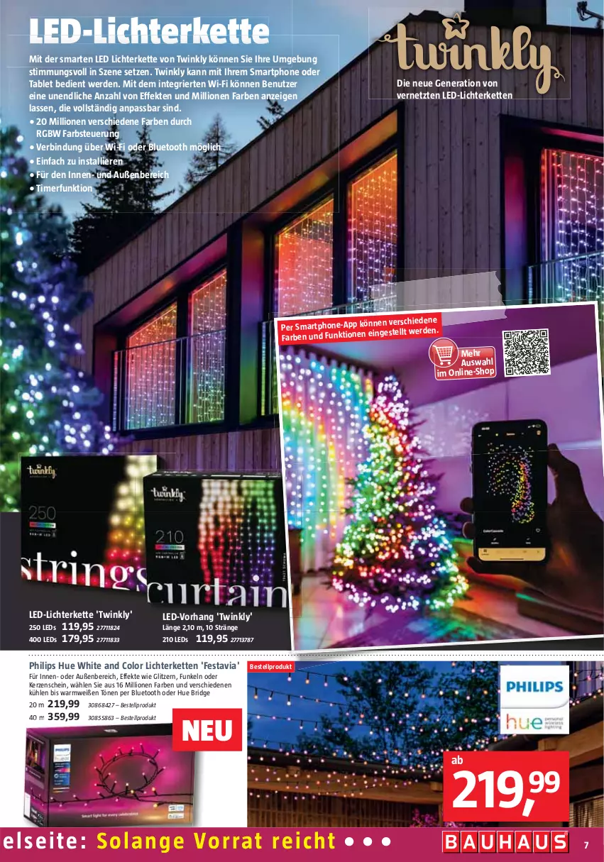 Aktueller Prospekt Bauhaus - Prospekte - von 02.12 bis 30.12.2023 - strona 7 - produkty: erde, kerze, Kette, LED Lichterkette, led-licht, leds, lichterkette, lion, Philips, smartphone, tablet, Ti, timer, ZTE