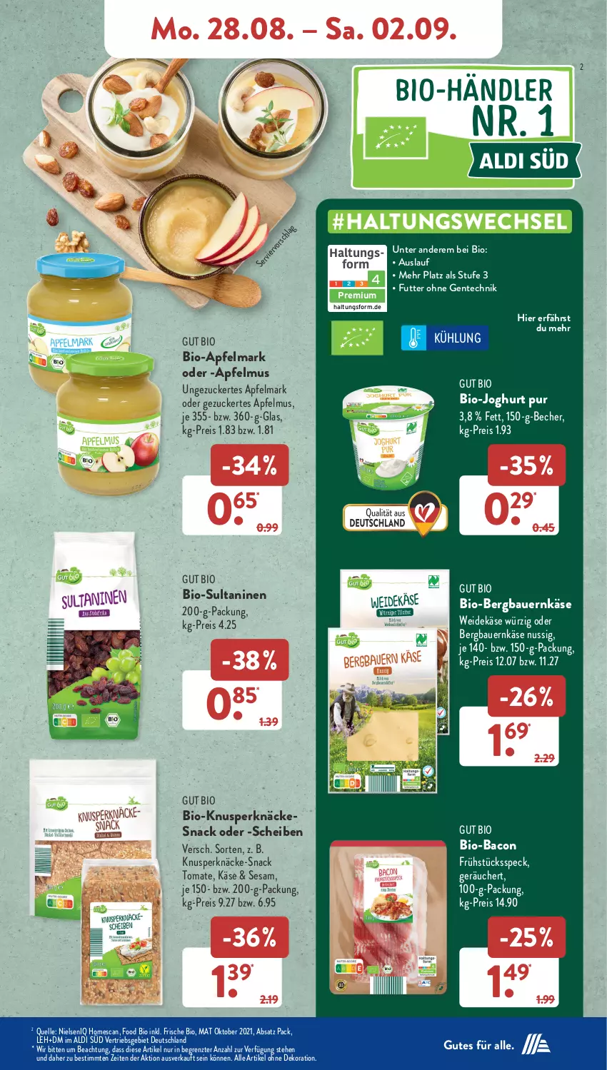 Aktueller Prospekt AldiSud - NÄCHSTE WOCHE - von 28.08 bis 02.09.2023 - strona 9 - produkty: aldi, alle artikel ohne dekoration, apfel, apfelmus, auer, bacon, Bau, Bauer, Becher, bio, bio-joghurt, dekoration, eis, elle, ente, Frühstücksspeck, gsw, joghur, joghurt, Käse, nuss, reis, sesam, snack, Speck, Ti, tomate, ZTE, zucker