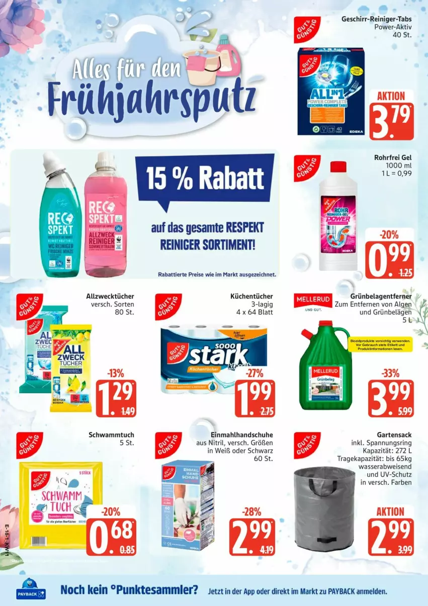 Aktueller Prospekt Edeka - Prospekte - von 09.03 bis 14.03.2026 - strona 20 - produkty: Allzwecktücher, eis, Garten, Gartensack, geschirr, handschuhe, küche, Küchen, küchentücher, LG, payback, reiniger, reis, ring, sac, schuhe, schwamm, Schwammtuch, tesa, Ti, tuc, tücher, uv-schutz, wasser, weck