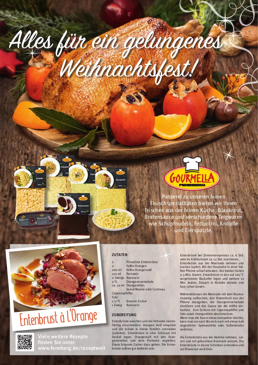 Aktueller Prospekt Feneberg - Prospekte - von 08.12 bis 10.12.2022 - strona 18 - produkty: Anrichte, backofen, bio, braten, Bratenfond, braun, cin, decke, Deckel, eier, eierspätzle, eis, ente, Entenbrust, fleisch, Kraut, küche, kühlschrank, leine, likör, marinade, marmelade, nudel, nudeln, Ofen, orange, orangen, orangensaft, pfanne, pfeffer, Portwein, reifen, rezept, rezepte, rosmarin, saft, salz, sauce, Schal, Schale, Schrank, schüssel, Soße, Spezi, Spülen, teigwaren, tuc, wein, WICK, ZTE, zucker