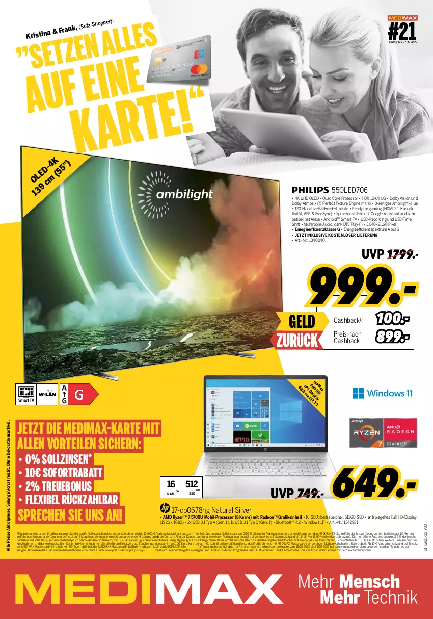 Aktueller Prospekt Medimax - MEDIMAX Prospekt KW21 2022 - von 20.05 bis 26.05.2022 - strona 1 - produkty: abholpreise, alexa, consors finanz, dekoration, dell, deo, eis, elle, festplatte, full hd-display, gin, HDMI, latte, LG, mastercard, Mode, natur, natura, Philips, quad, radeon, reis, rum, ryzen, smart tv, sofortrabatt, Software, Spektrum, spiegel, ssd, Ti, uhd, usb