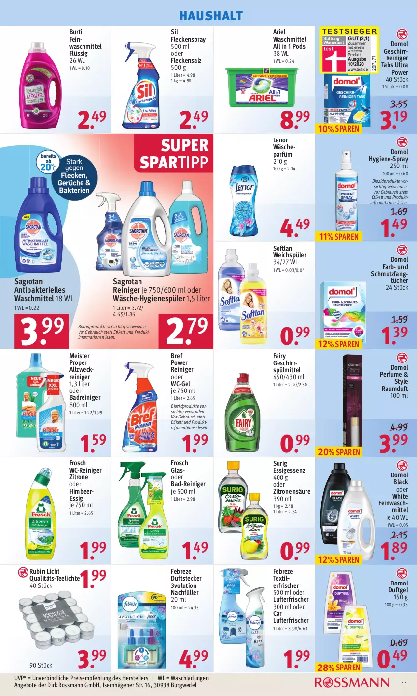 Aktueller Prospekt Rossmann - Prospekte - von 31.01 bis 04.02.2022 - strona 15 - produkty: allzweckreiniger, angebot, angebote, ariel, ariel waschmittel, Bad, Bad-Reiniger, beere, bio, biozidprodukte, Bref, bref power, burti, Domol, eis, elle, essig, fairy, Fangtücher, febreze, feinwaschmittel, Frosch, geschirr, geschirrspülmittel, himbeer, himbeere, hygienespüler, lack, lenor, lufterfrischer, Meister, meister proper, Pods, Rauch, Raumduft, reiniger, reis, Rubin, rwe, sagrotan, salz, Softlan, spartipp, spülmittel, tee, Teelicht, teelichte, teller, Textilerfrischer, Ti, tücher, wäscheparfüm, waschmittel, wc-gel, wc-reiniger, weck, wedel, weichspüler, zitrone, zitronen