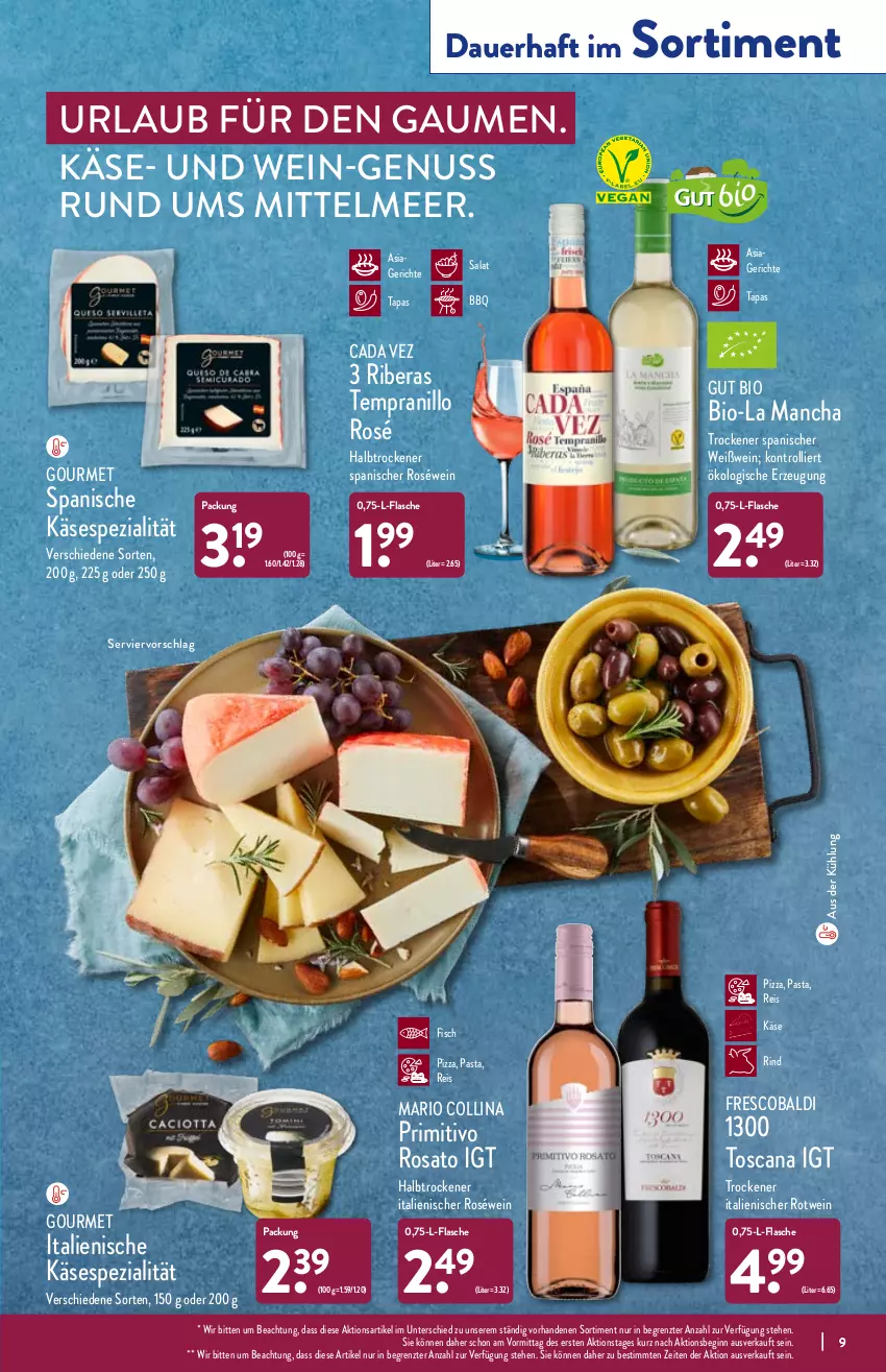 Aktueller Prospekt Aldi Nord - Aldi-Aktuell - von 28.02 bis 05.03.2022 - strona 9 - produkty: aldi, auer, bio, eis, fisch, flasche, gin, Käse, nuss, pasta, pizza, primitivo, reis, rind, rosato, roséwein, rotwein, salat, Spezi, Tapas, tempranillo, Ti, trolli, wein, Weißwein, ZTE