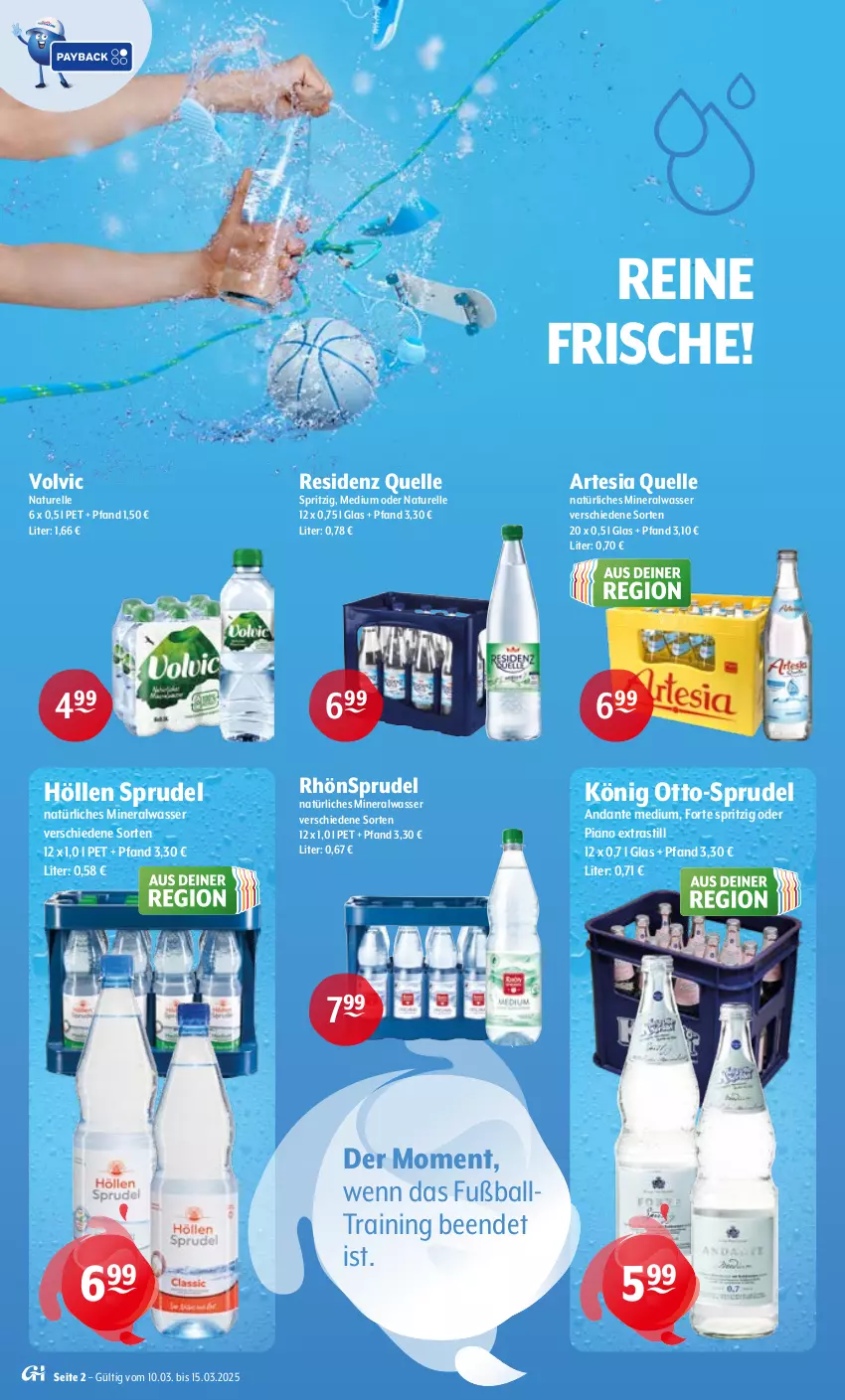 Aktueller Prospekt Getraenke Hoffmann - Prospekte - von 10.03 bis 15.03.2025 - strona 2 - produkty: Alwa, asti, ball, elle, Fußball, mineralwasser, natur, natürliches mineralwasser, rel, RhönSprudel, Sprudel, Ti, volvic, wasser