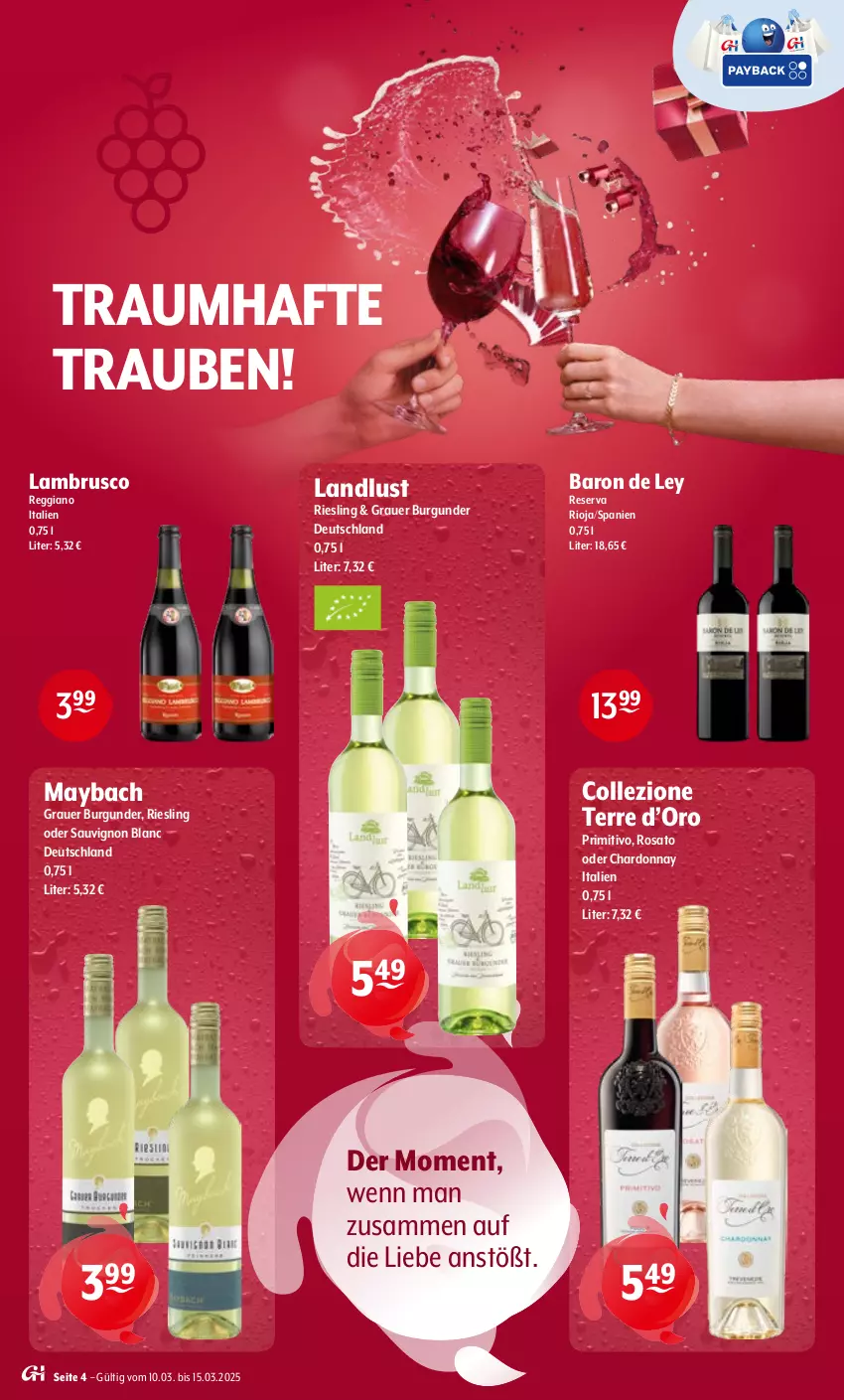 Aktueller Prospekt Getraenke Hoffmann - Prospekte - von 10.03 bis 15.03.2025 - strona 4 - produkty: auer, burgunder, chardonnay, grauer burgunder, Lambrusco, maybach, primitivo, reggiano, riesling, rioja, rosato, sauvignon, sauvignon blanc, Ti, trauben