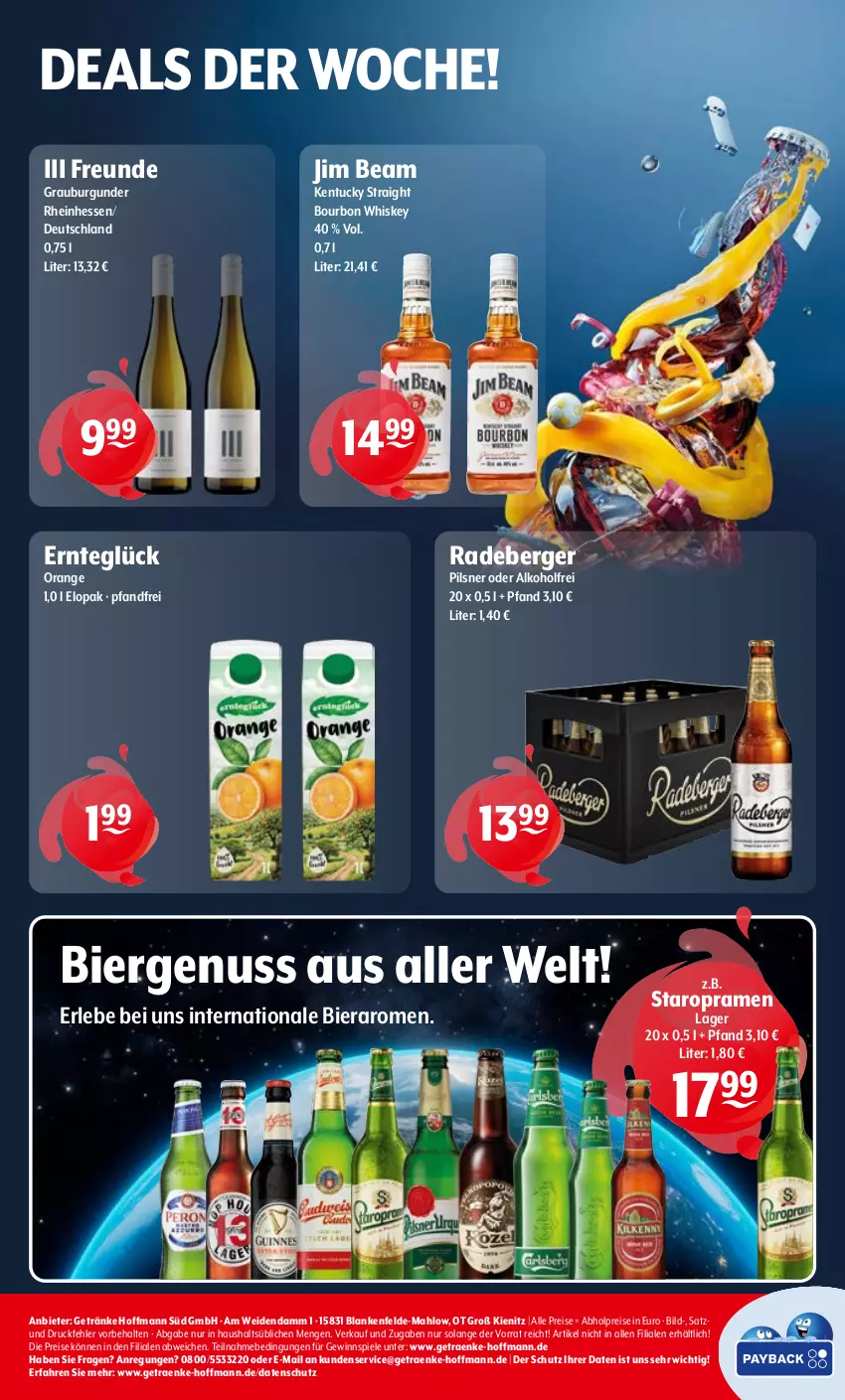 Aktueller Prospekt Getraenke Hoffmann - Prospekte - von 10.03 bis 15.03.2025 - strona 8 - produkty: abholpreise, alkohol, Berger, bier, bourbon, bourbon whiskey, burgunder, eis, getränk, getränke, gewinnspiel, grauburgunder, jim beam, kentucky straight, nuss, orange, pils, pilsner, radeberger, reis, Spiele, Staropramen, Ti, tuc, whiskey