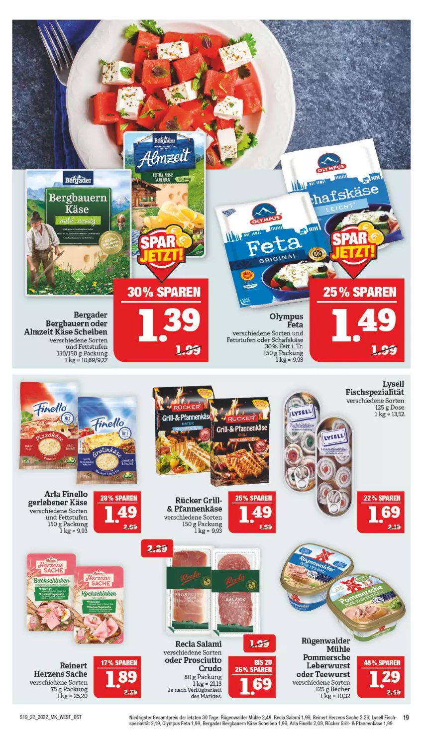 Aktueller Prospekt Marktkauf - Prospekt - von 29.05 bis 04.06.2022 - strona 19 - produkty: arla, auer, Bau, Bauer, Becher, bergader, eis, feta, finello, fisch, grill, Käse, leberwurst, lysell, pfanne, pfannen, pfannenkäse, prosciutto, reinert, reis, rügenwalder, rügenwalder mühle, sac, salami, schafskäse, Spezi, tee, teewurst, wurst, Yo, ZTE