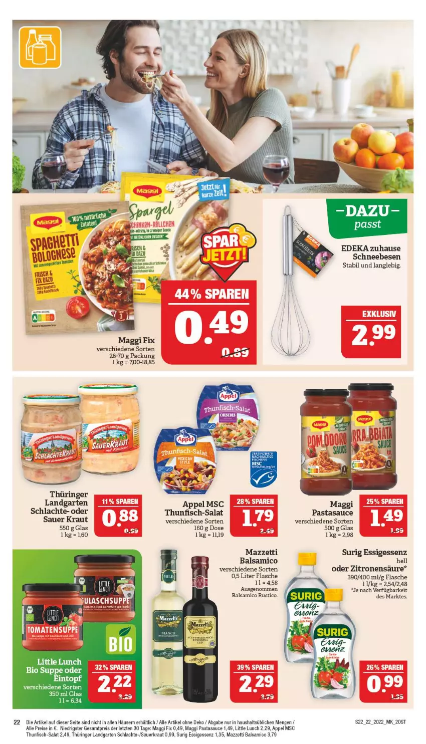 Aktueller Prospekt Marktkauf - Prospekt - von 29.05 bis 04.06.2022 - strona 22 - produkty: auer, balsam, balsamico, bio, deka, eintopf, eis, essig, fisch, flasche, Garten, Kraut, maggi, maggi fix, Mode, pasta, reis, ring, salat, sauce, Sauerkraut, Schneebesen, suppe, thunfisch, Ti, topf, zitrone, zitronen, ZTE