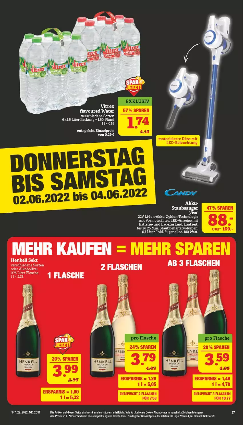 Aktueller Prospekt Marktkauf - Prospekt - von 29.05 bis 04.06.2022 - strona 47 - produkty: akku, alkohol, batterie, Behälter, eis, elle, flasche, henkel, henkell, henkell sekt, li-ion-akku, reis, sekt, staubsauger, teller, Ti, vitrex, ZTE