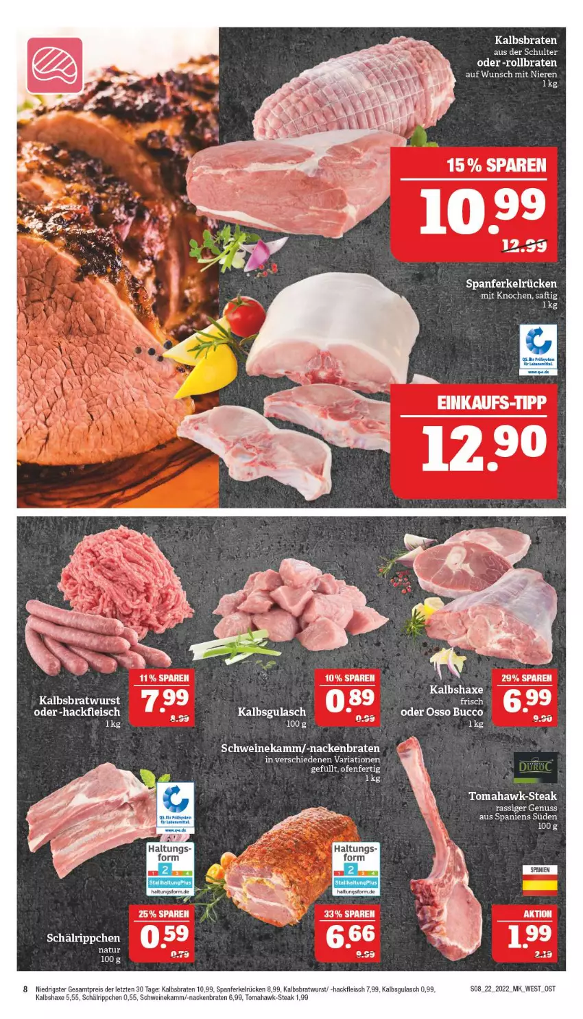 Aktueller Prospekt Marktkauf - Prospekt - von 29.05 bis 04.06.2022 - strona 8 - produkty: axe, braten, bratwurst, eis, fleisch, gulasch, hackfleisch, Haxe, Kalbsbratwurst, Kalbshaxe, nuss, reis, Ria, rollbraten, schwein, schweine, steak, Ti, wein, weine, wurst, ZTE