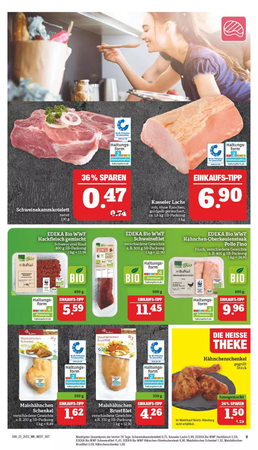 Aktueller Prospekt Marktkauf - Prospekt - von 29.05 bis 04.06.2022 - strona 9 - produkty: Astra, bio, brustfilet, deka, edeka bio, eis, filet, fleisch, grill, hackfleisch, hackfleisch gemischt, Hähnchen-Oberkeulen, hähnchenschenkel, henkel, kasseler, kotelett, lachs, mais, natur, Pollo Fino, reis, rind, schenkel, schwein, schwein und rind, schweine, schweinefilet, steak, tee, wein, weine, ZTE