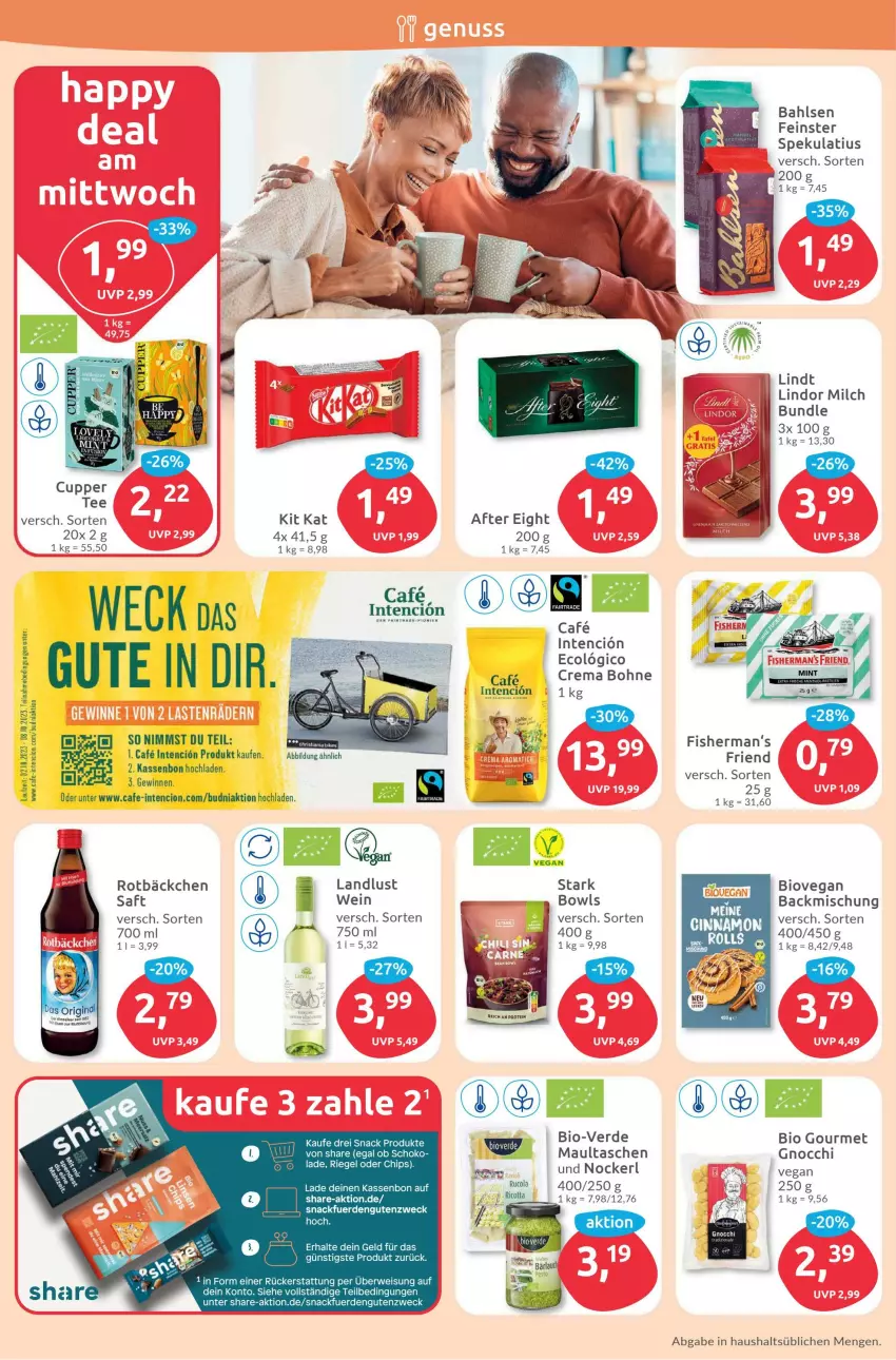 Aktueller Prospekt Budni - Prospekte - von 02.10 bis 07.10.2023 - strona 6 - produkty: after eight, backmischung, bahlsen, bio, bohne, chips, eis, erde, gnocchi, Kit Kat, lindor, lindt, maultaschen, milch, riegel, rwe, saft, schoko, snack, Tasche, taschen, Ti, weck, wein, Wella