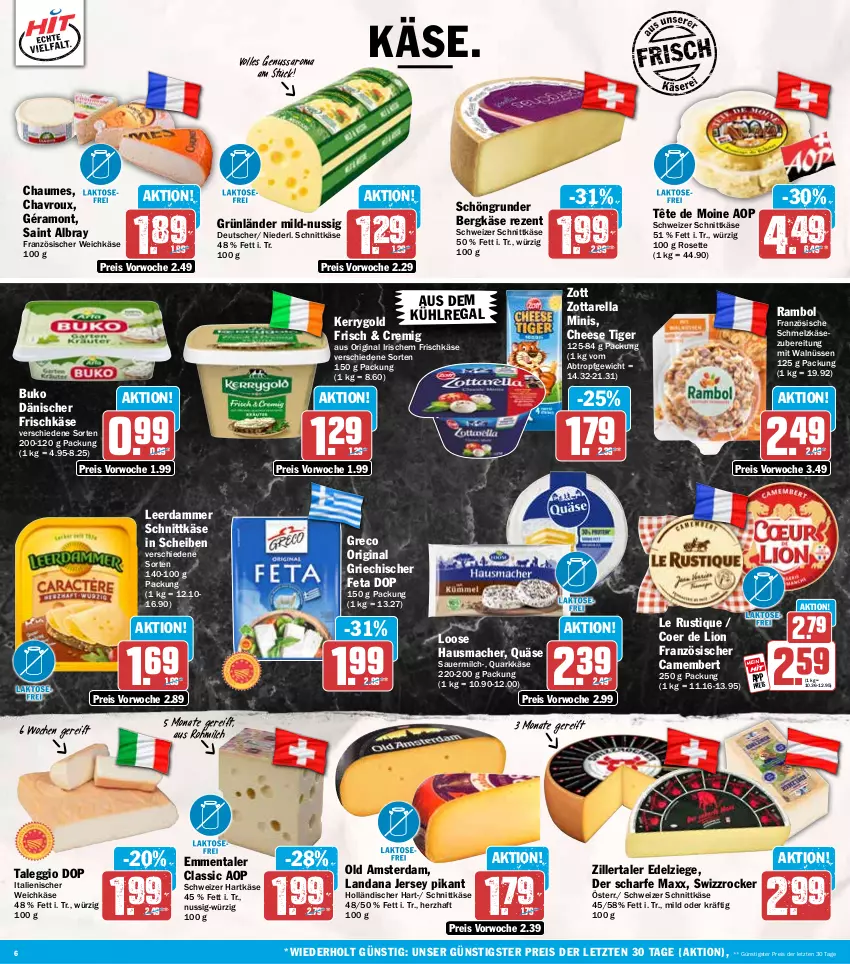 Aktueller Prospekt Hit - Wochenprospekt - von 01.09 bis 06.09.2025 - strona 6 - produkty: albray, auer, aus dem kühlregal, Bergkäse, Buko, camembert, chaumes, chavroux, eis, emmentaler, feta, französischer weichkäse, frischkäse, géramont, gin, grünländer, hartkäse, Hausmacher, Käse, kerrygold, kühlregal, Le Rustique, leerdammer, lion, Loose, mac, milch, nuss, Old Amsterdam, quark, quäse, regal, reis, rel, saint albray, saro, Schmelzkäse, schmelzkäsezubereitung, schnittkäse, schweizer hartkäse, schweizer schnittkäse, Swizzrocker, Tête de Moine, Ti, weichkäse, zott, zottarella, zottarella minis, ZTE