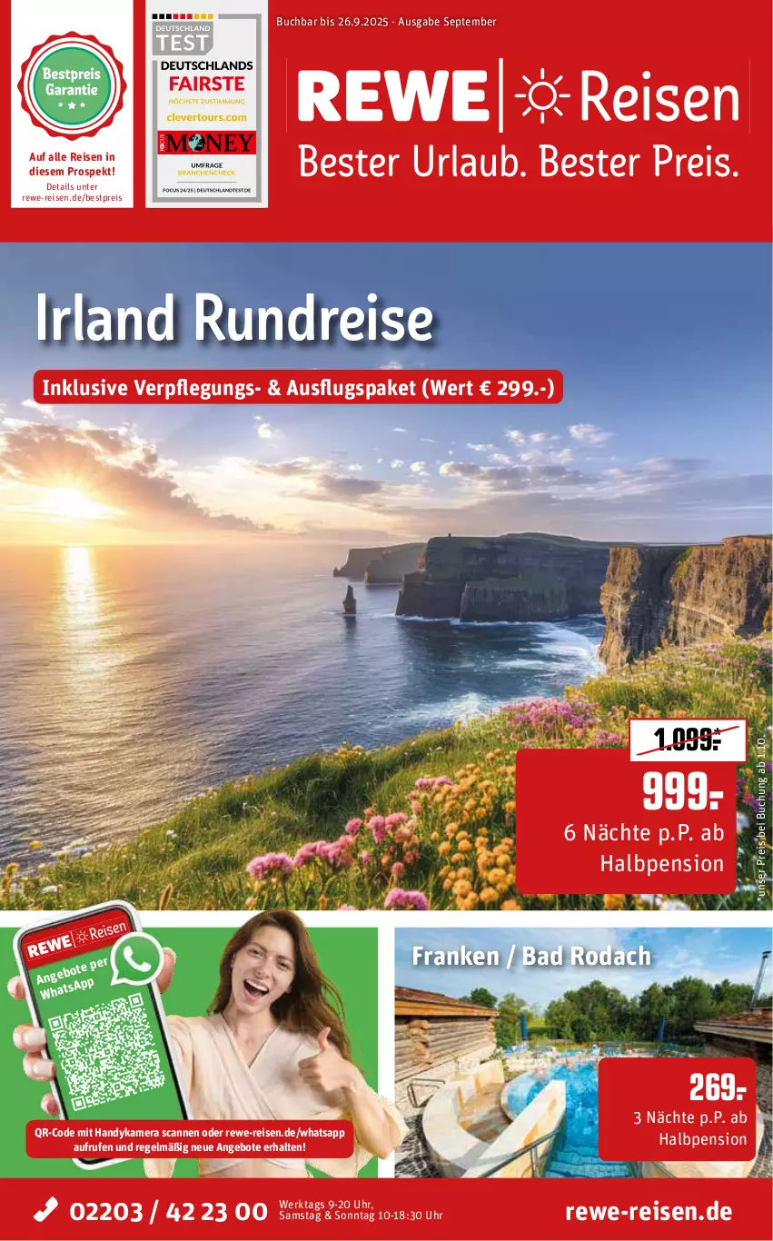 Aktueller Prospekt Rewe Reisen - Reiseprospekt - von 28.08 bis 26.09.2025 - strona 1 - produkty: angebot, angebote, Bad, bestpreis, buch, eis, Handy, kamera, reis, uhr