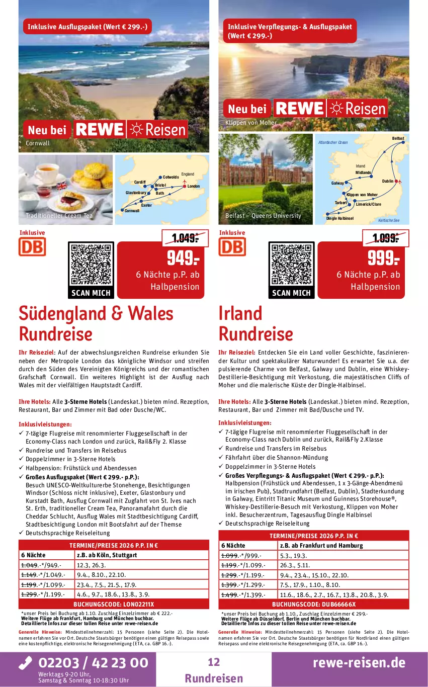 Aktueller Prospekt Rewe Reisen - Reiseprospekt - von 28.08 bis 26.09.2025 - strona 12 - produkty: Alwa, Bad, buch, cheddar, decke, deutschsprachige reiseleitung, dusche, eis, Elektro, elle, Guinness, inklusivleistungen, Metro, natur, rama, reifen, reis, rel, rezept, rum, Ti, tisch, uhr, whiskey