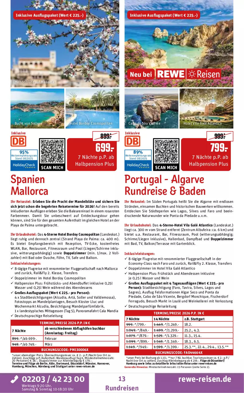 Aktueller Prospekt Rewe Reisen - Reiseprospekt - von 28.08 bis 26.09.2025 - strona 13 - produkty: Bad, Bau, Blüte, buch, decke, deutschsprachige reiseleitung, dusche, eis, elle, ente, fisch, fische, Fischer, Garten, inklusivleistungen, LG, Liege, mandel, natur, perlen, pool, rama, reis, rel, rezept, rum, saro, schirme, Ti, uhr, wasser, wein