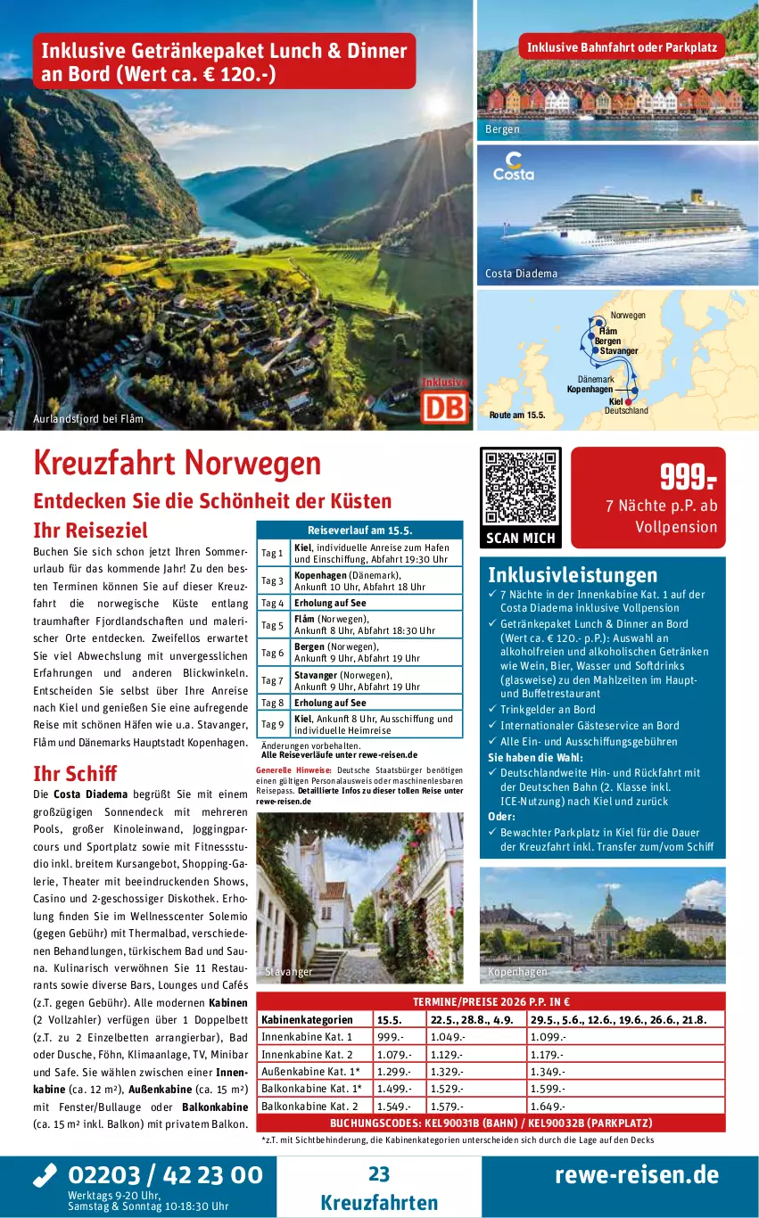 Aktueller Prospekt Rewe Reisen - Reiseprospekt - von 28.08 bis 26.09.2025 - strona 23 - produkty: alkohol, angebot, auer, Bad, balkonkabine, bett, Betten, bier, Brei, buch, decke, diadem, drink, drinks, dusche, eis, elle, ente, fenster, getränk, getränke, gin, inklusivleistungen, kreuzfahrten, Mode, Persona, pool, reis, reiseverlauf, rel, rwe, Sport, Thea, Ti, uhr, wasser, wein