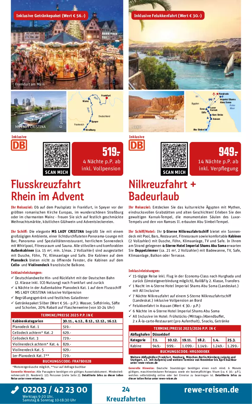 Aktueller Prospekt Rewe Reisen - Reiseprospekt - von 28.08 bis 26.09.2025 - strona 24 - produkty: Bad, Badewanne, Bau, buch, decke, drink, drinks, dusche, eis, elle, ente, fenster, flasche, getränk, getränke, Glühwein, harman, inklusivleistungen, kreuzfahrten, pool, pril, rama, reis, rel, Ria, säfte, schorle, sim, snack, snacks, speyer, Spezi, Ti, uhr, Wanne, wasser, wein, weine, Whirlpool