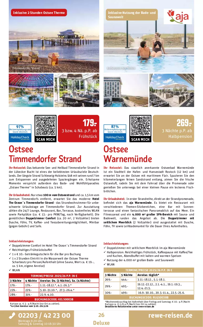 Aktueller Prospekt Rewe Reisen - Reiseprospekt - von 28.08 bis 26.09.2025 - strona 26 - produkty: angebot, asti, auer, axe, Bad, Bademantel, brötchen, buch, dusche, eis, ente, erde, Fahrrad, fanta, fisch, getränk, getränke, gutschein, inklusivleistungen, kaffee, kuchen, kurtaxe, leine, LG, Lübecker, mab, Mantel, Mode, pool, rama, reis, rum, rwe, tee, Ti, tisch, uhr, wasser