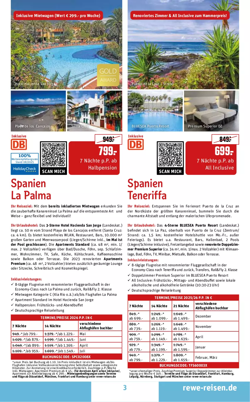 Aktueller Prospekt Rewe Reisen - Reiseprospekt - von 28.08 bis 26.09.2025 - strona 3 - produkty: alkohol, alkoholfreie getränke, angebot, Bad, buch, Cien, deutschsprachige reiseleitung, dusche, eier, eis, Garten, getränk, getränke, harman, inklusivleistungen, kaffee, kaffeemaschine, kosmetik, Kosmetikspiegel, küche, kühlschrank, Liege, Meerwasser, pool, pril, reis, rum, schirme, schlafzimmer, Schrank, schreibtisch, spiegel, Ti, tisch, uhr, wasser, ZTE