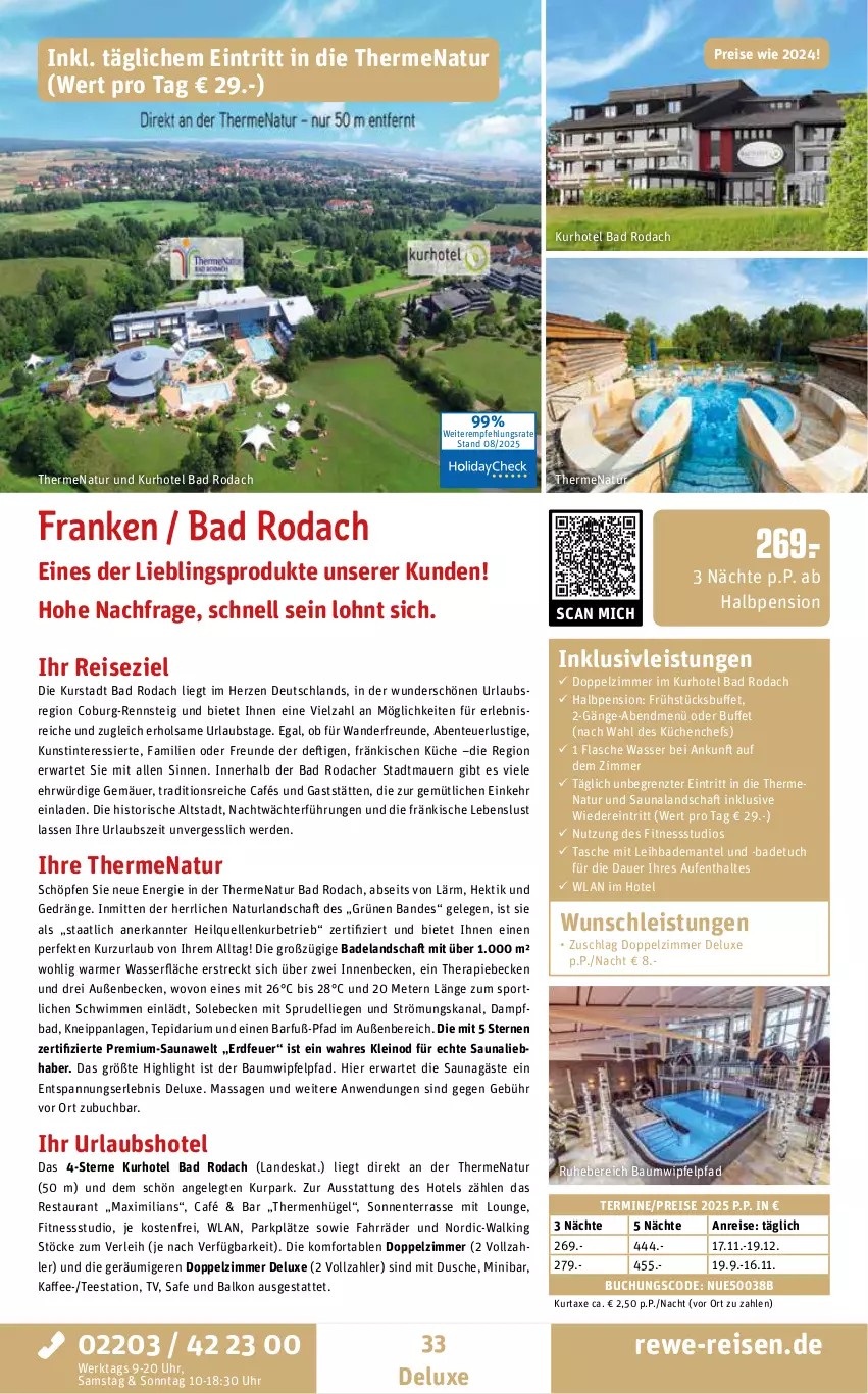 Aktueller Prospekt Rewe Reisen - Reiseprospekt - von 28.08 bis 26.09.2025 - strona 33 - produkty: auer, axe, Bad, Bademantel, badetuch, badetuch für, Bau, buch, dell, dusche, eis, Elan, elle, ente, erde, flasche, inklusivleistungen, kaffee, kneipp, küche, Küchen, kurtaxe, Liege, Lusti, Mantel, natur, naturland, reis, Sport, Sprudel, Tasche, tee, Ti, tuc, uhr, wasser, ZTE