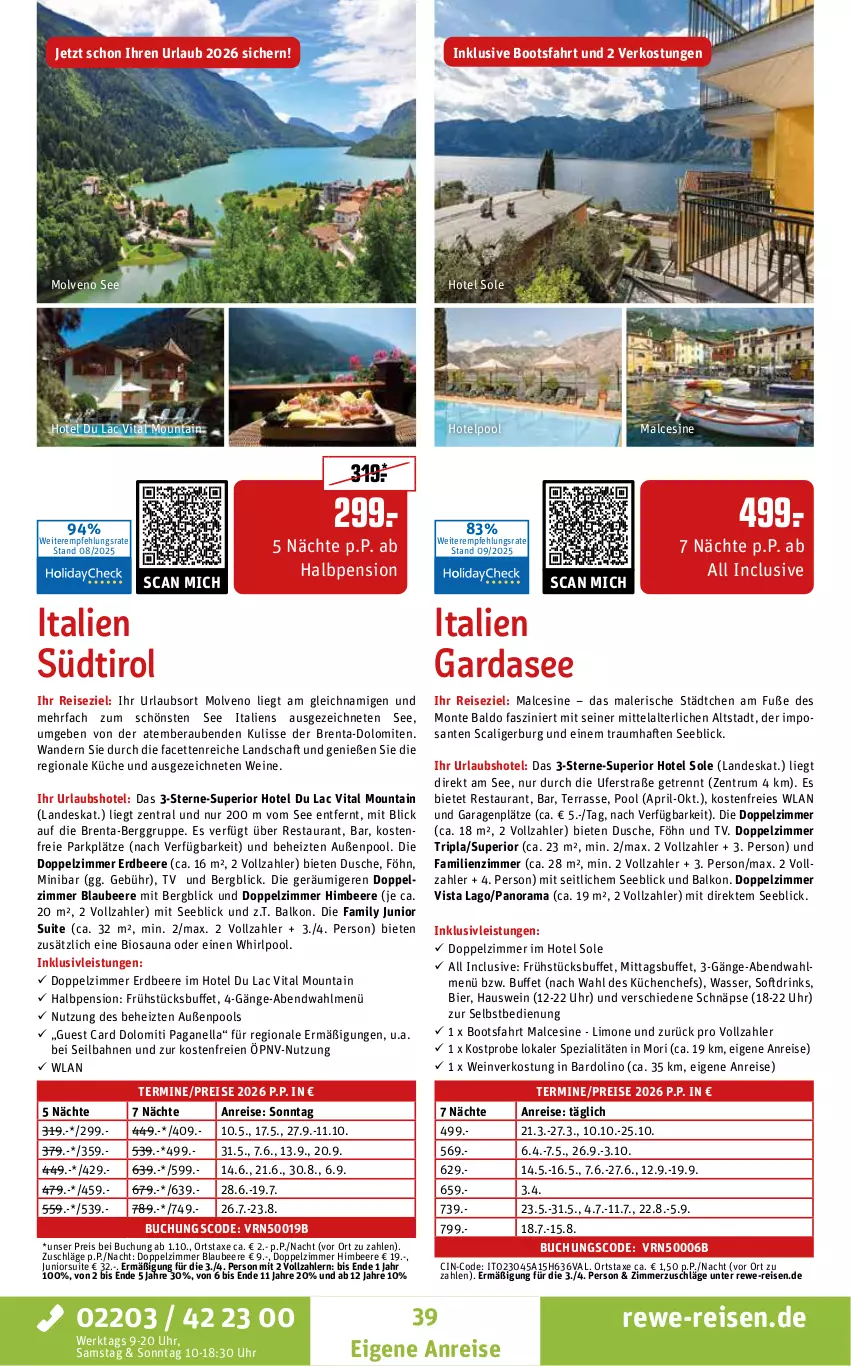 Aktueller Prospekt Rewe Reisen - Reiseprospekt - von 28.08 bis 26.09.2025 - strona 39 - produkty: axe, beere, bier, bio, Blaubeer, blaubeere, buch, cin, drink, drinks, dusche, eis, erdbeere, himbeer, himbeere, inklusivleistungen, italien gardasee, küche, Küchen, limo, monte, pool, pril, rama, reis, rum, SANTE, Spezi, Ti, uhr, vita, wasser, wein, weine, Whirlpool, ZTE