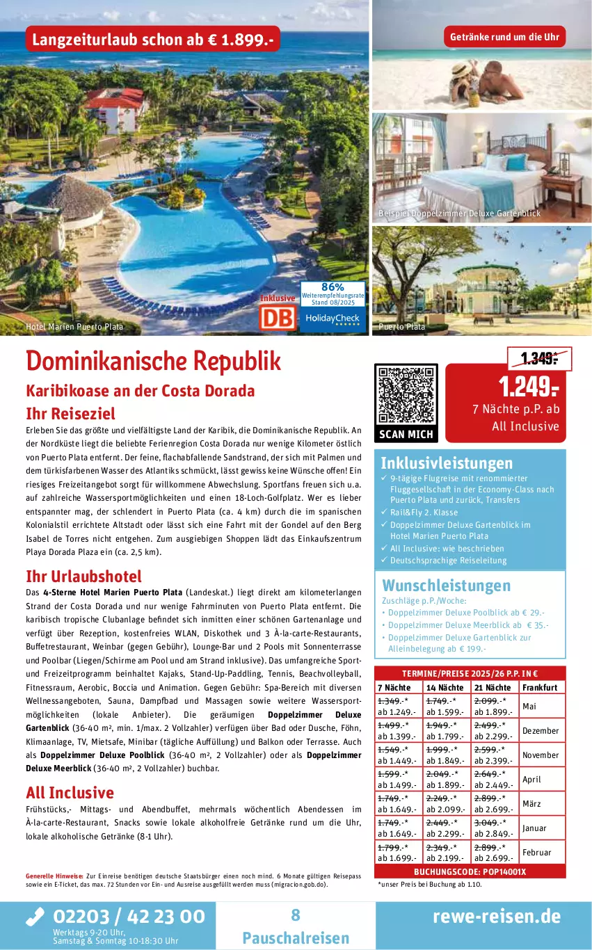 Aktueller Prospekt Rewe Reisen - Reiseprospekt - von 28.08 bis 26.09.2025 - strona 8 - produkty: alkohol, alkoholfreie getränke, alkoholische getränke, angebot, angebote, Bad, ball, buch, deutschsprachige reiseleitung, dusche, eis, elle, ente, erde, Garten, getränk, getränke, inklusivleistungen, Kajak, Liege, pool, pril, reis, rel, rezept, rum, Schal, schirme, snack, snacks, Sport, Ti, uhr, wasser, Wassersport, wein