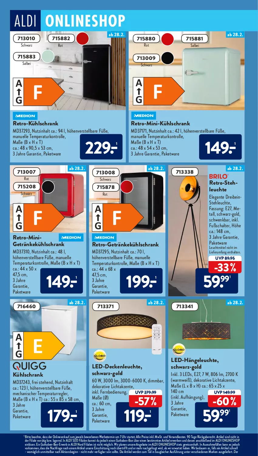 Aktueller Prospekt AldiSud - ALDI Aktuell - von 28.02 bis 05.03.2022 - strona 12 - produkty: aldi, angebot, angebote, auer, Bau, decke, deckenleuchte, eis, elle, ente, erde, fernbedienung, getränk, getränke, gin, Hängeleuchte, kühlschrank, led-deckenleuchte, LED-Hängeleuchte, leds, Leuchte, leuchtmittel, ndk, reis, rum, rwe, Schal, Schrank, stehleuchte, Ti, uhr