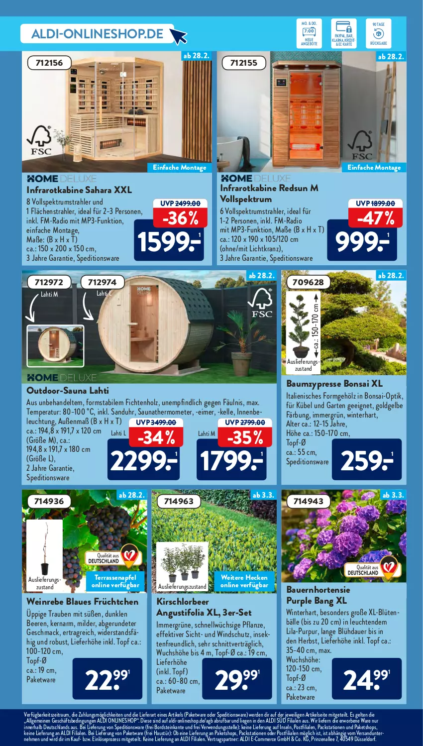 Aktueller Prospekt AldiSud - ALDI Aktuell - von 28.02 bis 05.03.2022 - strona 13 - produkty: aldi, angebot, angebote, apfel, auer, aust, Bau, Bauer, beere, beeren, beleuchtung, Blüte, eimer, elle, erde, Garten, Holz, hortensie, kirsch, Kranz, Leuchte, leuchten, LG, Liege, mac, Mp3, pflanze, Radio, rum, rwe, sekt, Spektrum, thermometer, Ti, topf, trauben, uhr, wein, Windschutz