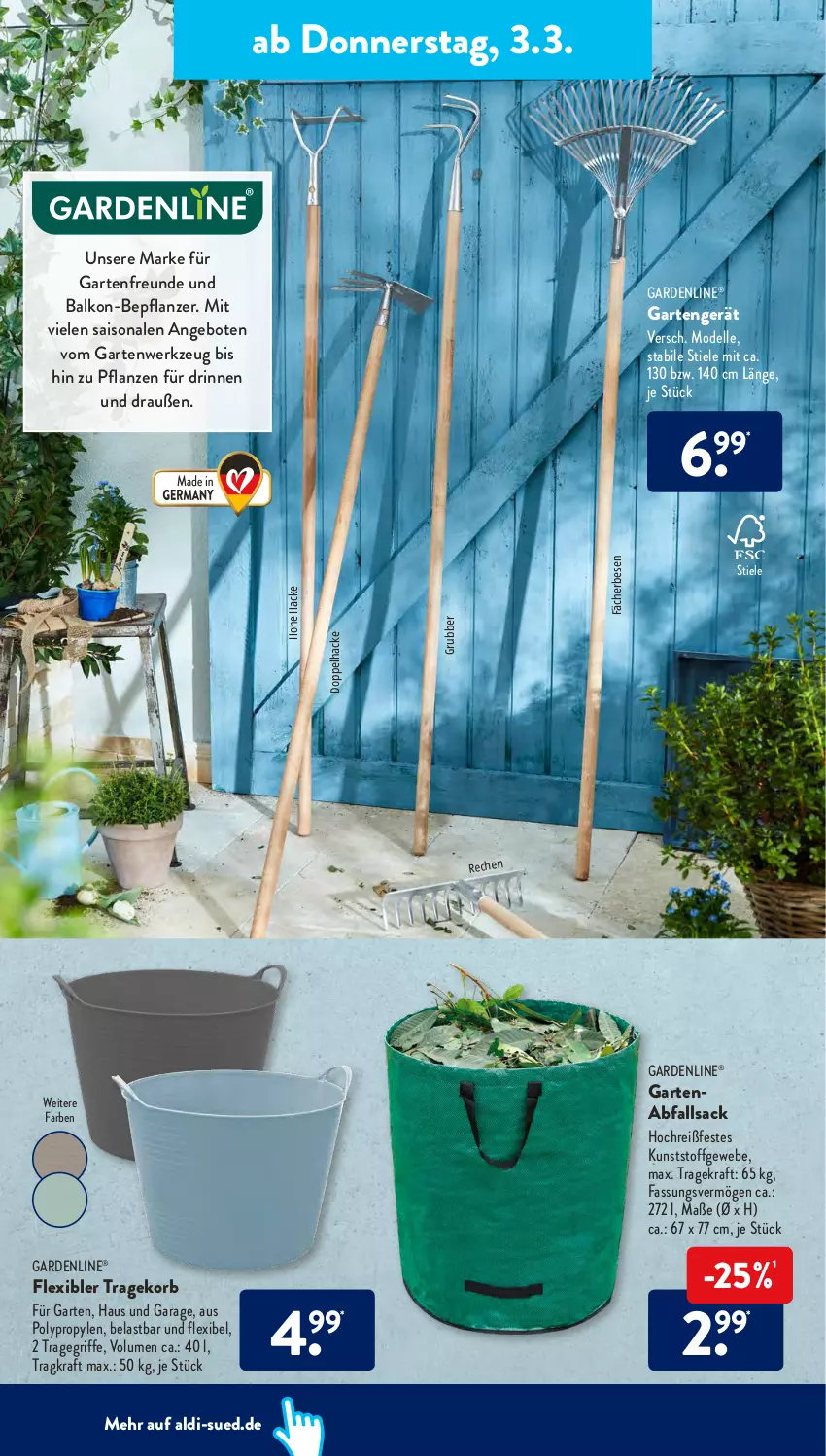 Aktueller Prospekt AldiSud - ALDI Aktuell - von 28.02 bis 05.03.2022 - strona 16 - produkty: aldi, angebot, angebote, dell, elle, gardenline®, Garten, korb, kraft, Mode, pflanze, pflanzen, sac, Ti, tragegriff, werkzeug