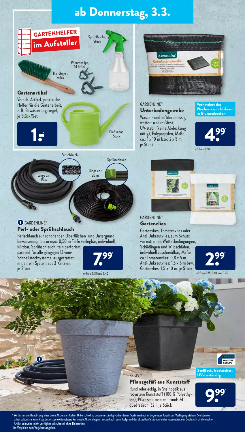 Aktueller Prospekt AldiSud - ALDI Aktuell - von 28.02 bis 05.03.2022 - strona 17 - produkty: alle artikel ohne dekoration, angebot, blume, blumen, dekoration, eis, elle, flasche, gardenline®, Garten, Gartenvlies, Gießkanne, gin, Kraut, passend für alle, pflanze, pflanzen, quad, reis, resa, schlauch, sprühflasche, teller, Ti, tisch, tomate, tomaten, wasser, Wild, ZTE