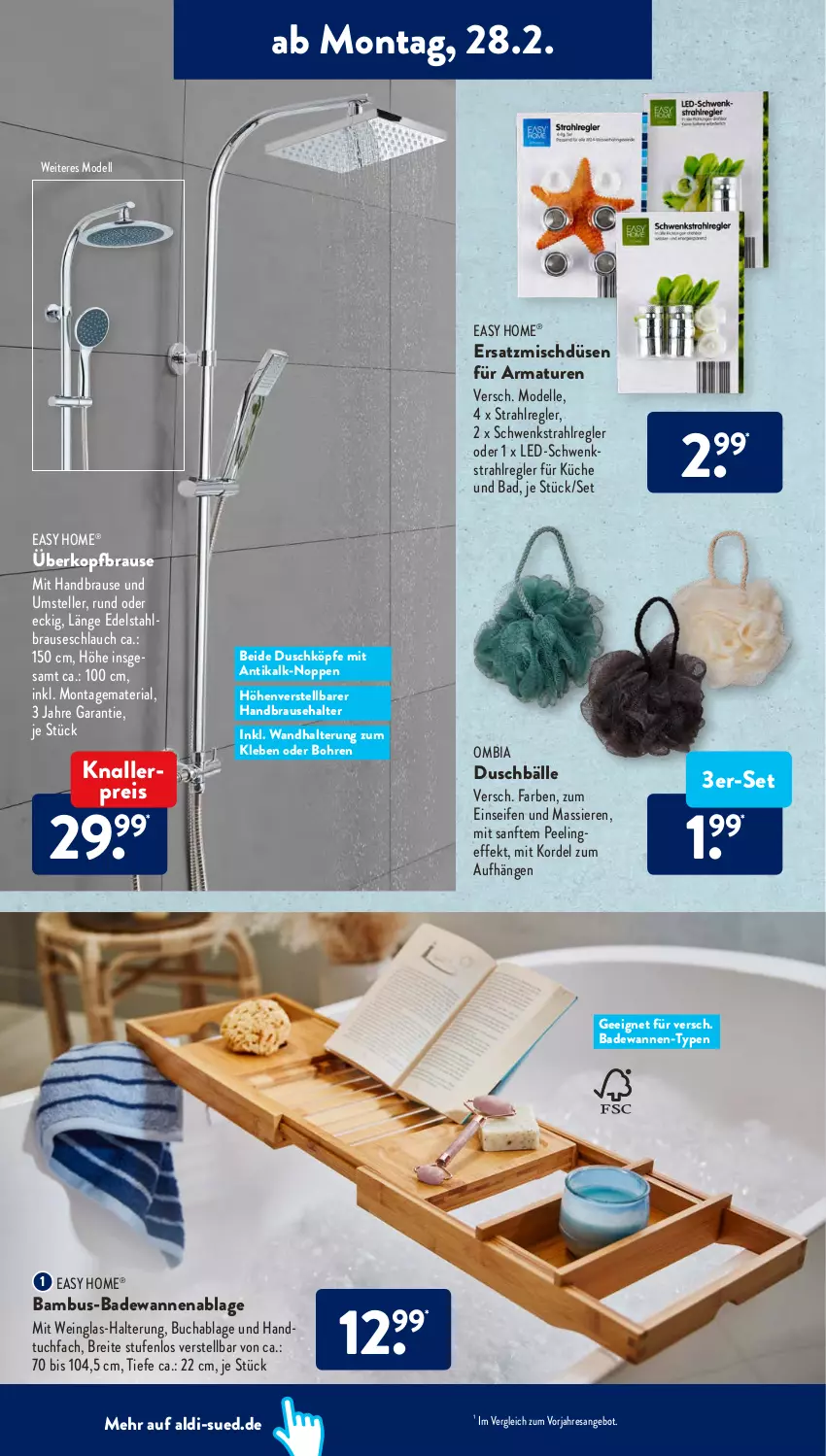 Aktueller Prospekt AldiSud - ALDI Aktuell - von 28.02 bis 05.03.2022 - strona 2 - produkty: aldi, angebot, armatur, armaturen, Bad, Badewanne, bambus, brause, brauseschlauch, Brei, buch, dell, edelstahl, eis, elle, handbrause, handtuch, knallerpreis, küche, Mode, Peeling, reis, resa, Ria, schlauch, Seife, teller, Ti, tuc, wandhalterung, Wanne, wein