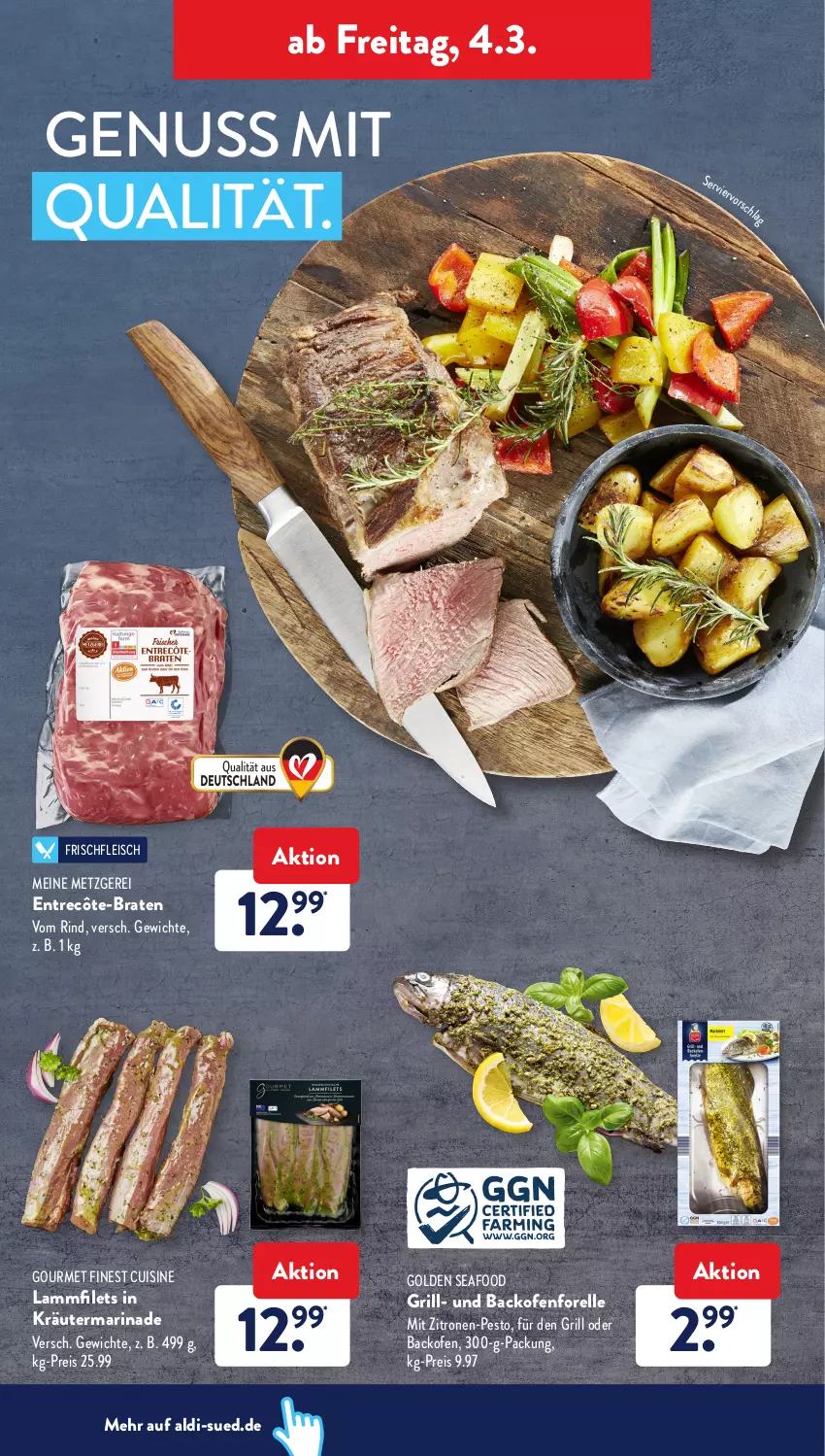 Aktueller Prospekt AldiSud - ALDI Aktuell - von 28.02 bis 05.03.2022 - strona 24 - produkty: aldi, backofen, bier, braten, eis, elle, entrecôte, filet, filets, fleisch, forelle, grill, kräuter, lamm, Lammfilets, marinade, nuss, Ofen, pesto, reis, rel, rind, Ti, zitrone, zitronen