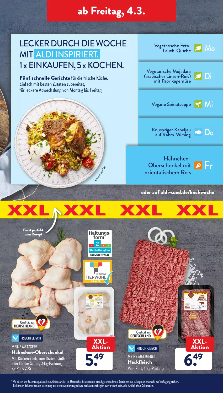 Aktueller Prospekt AldiSud - ALDI Aktuell - von 28.02 bis 05.03.2022 - strona 25 - produkty: abis, aldi, alle artikel ohne dekoration, braten, dekoration, eis, elle, feta, fleisch, gin, grill, hackfleisch, henkel, küche, linsen, mit paprika, paprika, Quiche, reis, rezept, rind, schenkel, spinat, suppe, Ti, Vegeta, Wirsing, ZTE