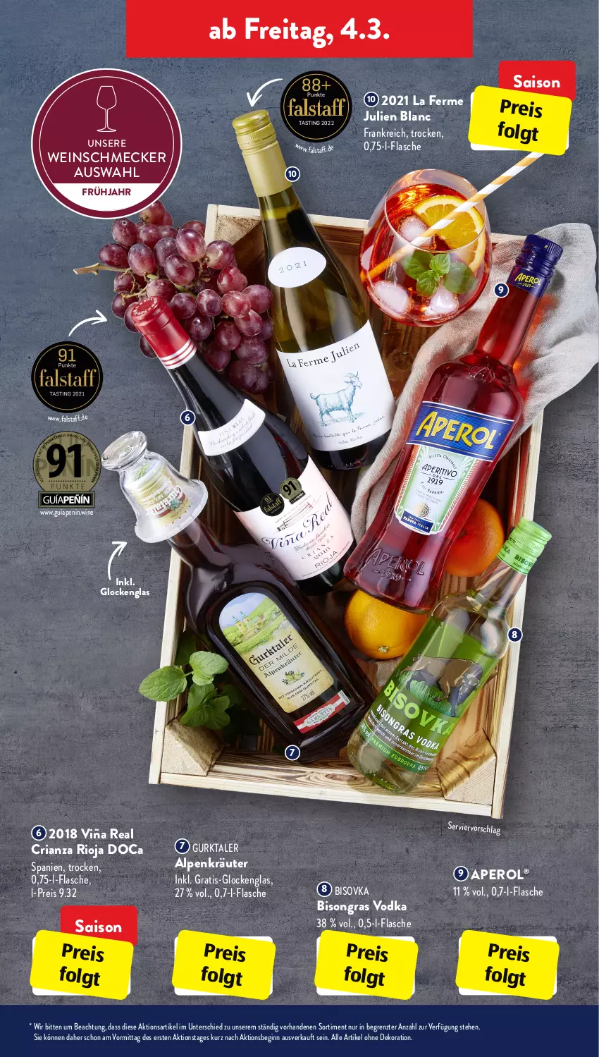 Aktueller Prospekt AldiSud - ALDI Aktuell - von 28.02 bis 05.03.2022 - strona 31 - produkty: alle artikel ohne dekoration, aperol, asti, dekoration, eis, flasche, gin, Gurktaler, kräuter, LG, reis, Ria, rioja, Ti, vodka, wein, ZTE