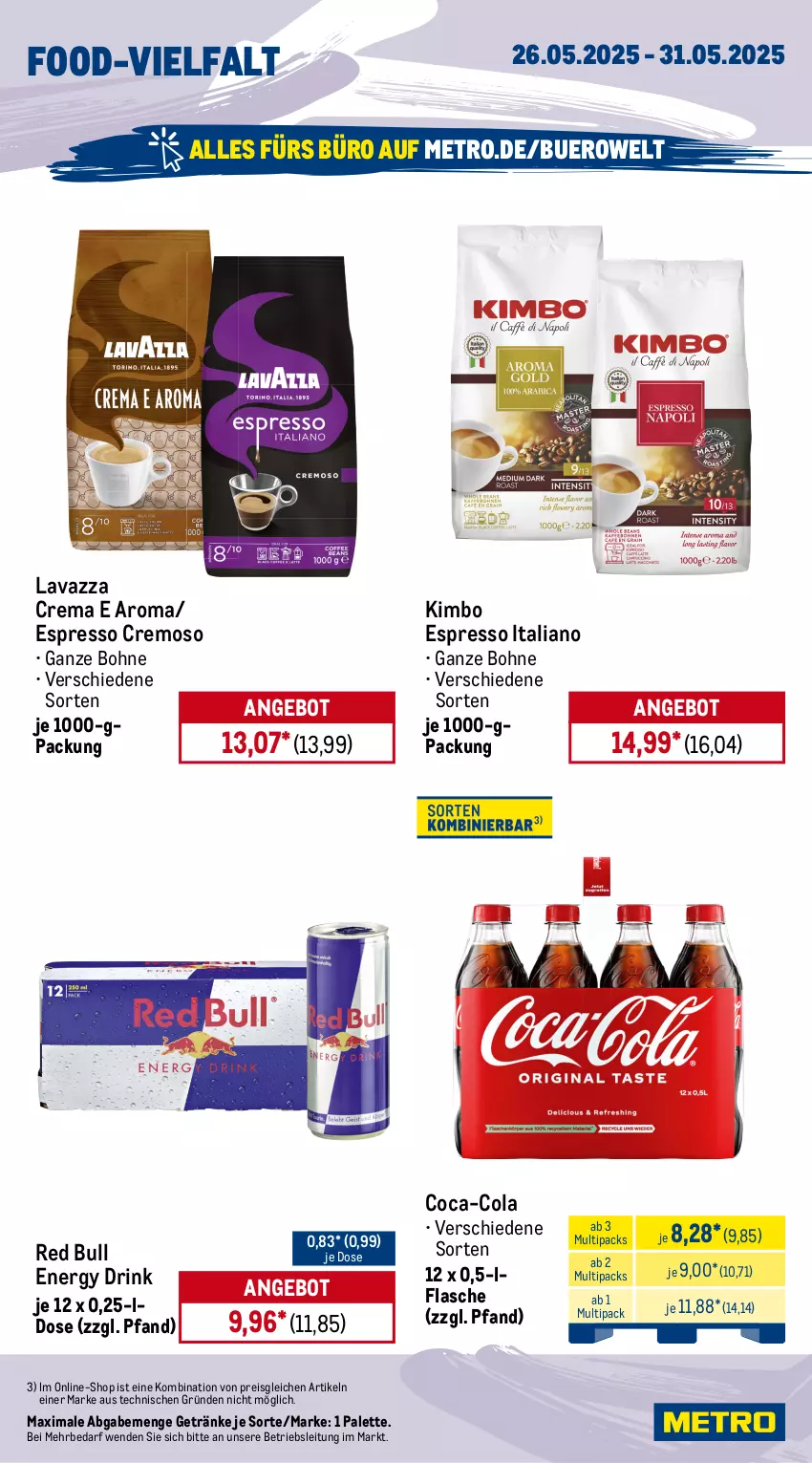Aktueller Prospekt Metro - Wochen-Angebote - von 26.05 bis 31.05.2025 - strona 12 - produkty: angebot, Apple, bohne, coca-cola, cola, coupon, drink, eis, energy drink, espresso, flasche, getränk, getränke, Gorbatschow, jack daniel, lavazza, Metro, Palette, red bull, reis, Spaten, Ti, wodka
