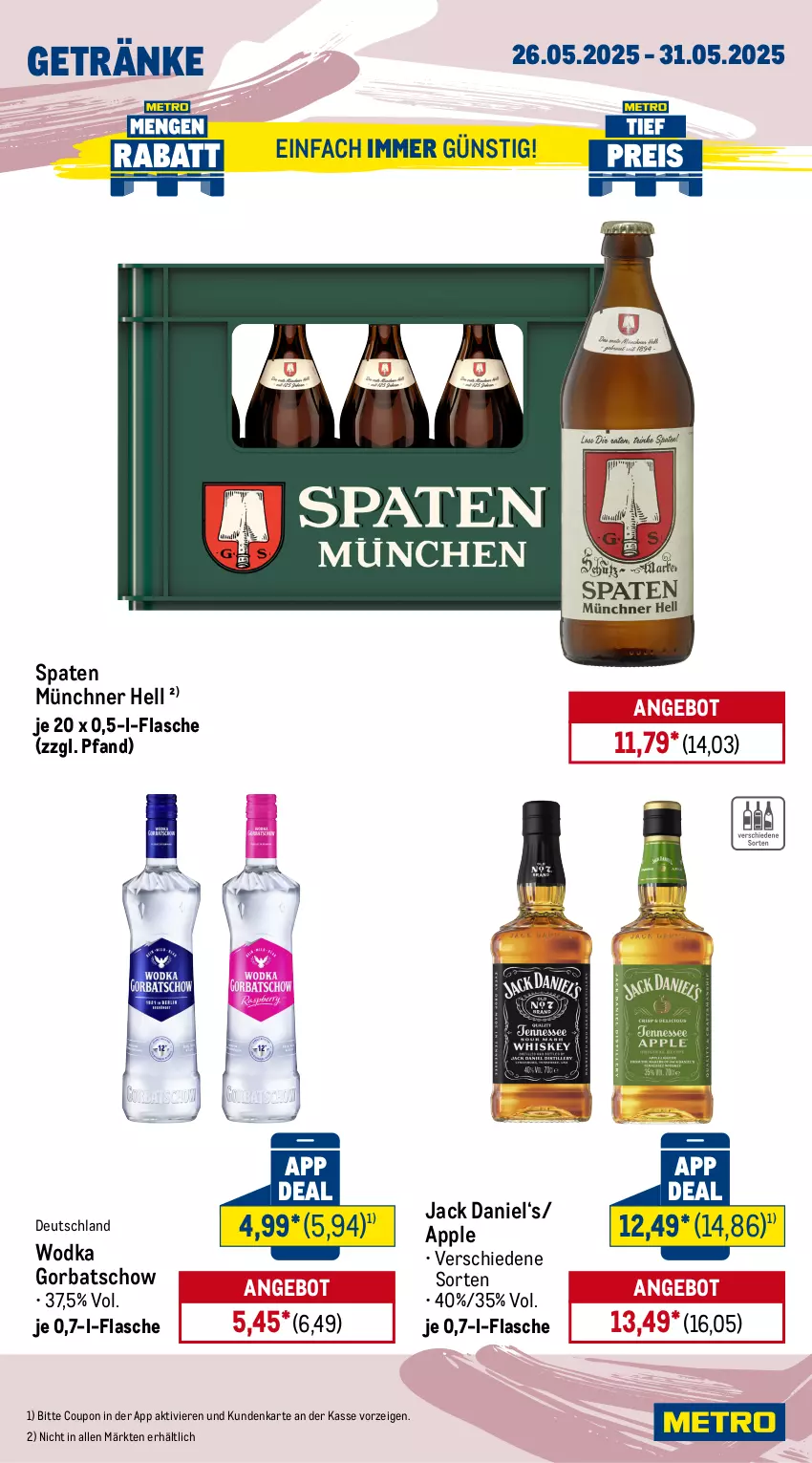 Aktueller Prospekt Metro - Wochen-Angebote - von 26.05 bis 31.05.2025 - strona 13 - produkty: angebot, Apple, bohne, coca-cola, cola, coupon, drink, eis, energy drink, espresso, flasche, getränk, getränke, Gorbatschow, jack daniel, lavazza, Metro, Palette, red bull, reis, Spaten, Ti, wodka