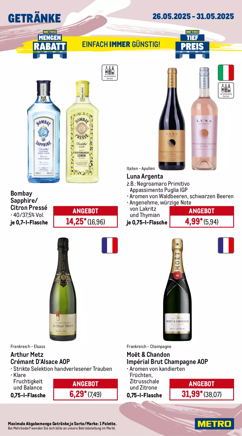 Aktueller Prospekt Metro - Wochen-Angebote - von 26.05 bis 31.05.2025 - strona 14 - produkty: akku, amaro, angebot, auto, beere, beeren, bombay sapphire, brut, bürste, champagne, Dyson, eis, elle, flasche, frucht, früchte, früchten, getränk, getränke, kraft, Lakritz, lenor, mac, Metro, Palette, papier, Pods, primitivo, Reinigung, reis, Ria, sac, sapphire, Schal, Schale, sim, sonderposten, staubsauger, teller, Ti, Tiere, tisch, toilettenpapier, trauben, vollwaschmittel, waschmittel, zewa, zitrone