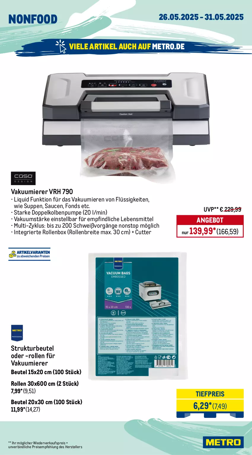 Aktueller Prospekt Metro - Wochen-Angebote - von 26.05 bis 31.05.2025 - strona 18 - produkty: angebot, beutel, Brei, brot, cin, edelstahl, eis, elle, KitchenAid, küche, Küchen, küchenmaschine, lebensmittel, LG, Metro, nudel, reis, Rollenbox, Roller, sauce, saucen, schüssel, spaghetti, suppe, suppen, Teigrolle, teller, Ti, tiefpreis, tuc, Vakuumierer