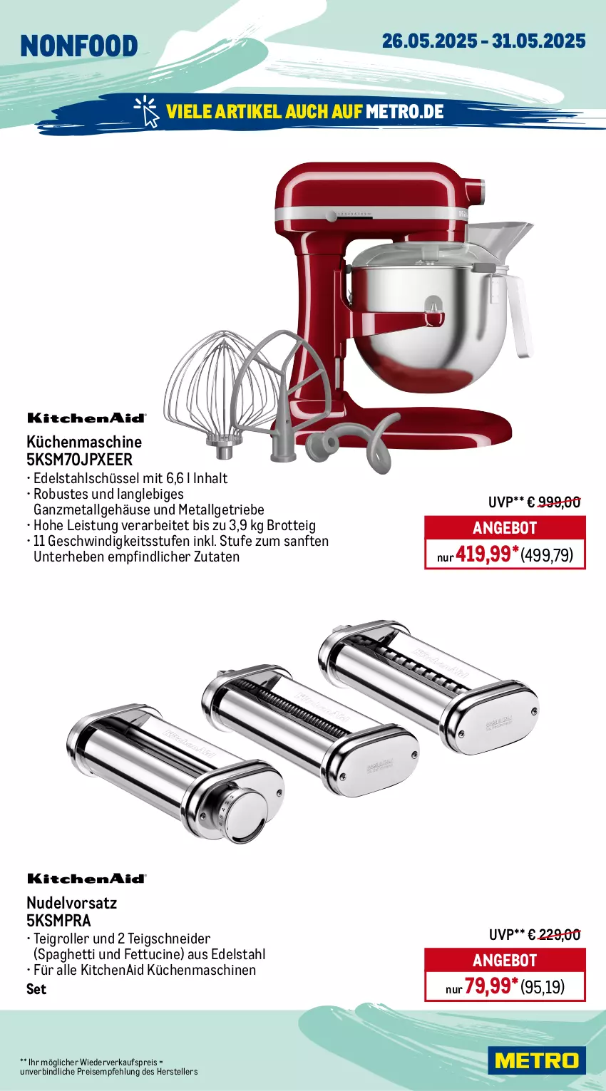 Aktueller Prospekt Metro - Wochen-Angebote - von 26.05 bis 31.05.2025 - strona 19 - produkty: angebot, beutel, Brei, brot, cin, edelstahl, eis, elle, KitchenAid, küche, Küchen, küchenmaschine, lebensmittel, LG, Metro, nudel, reis, Rollenbox, Roller, sauce, saucen, schüssel, spaghetti, suppe, suppen, Teigrolle, teller, Ti, tiefpreis, tuc, Vakuumierer