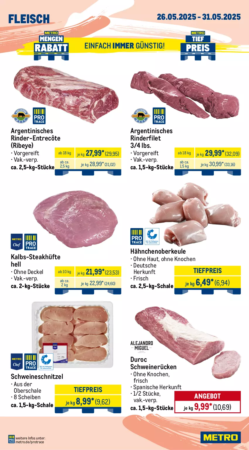 Aktueller Prospekt Metro - Wochen-Angebote - von 26.05 bis 31.05.2025 - strona 2 - produkty: angebot, beef, bratwurst, brustfilet, burger, decke, Deckel, eis, entrecôte, filet, filets, fleisch, gewürz, hähnchenbrust, hähnchenbrustfilet, honig, jungbullen, kotelett, Metro, paprika, reis, rind, rinder, rinderfilet, rindfleisch, Rippen, Schal, Schale, schnitzel, schwein, schweine, schweinerücken, schweineschnitzel, spareribs, steak, steakhüfte, Ti, tiefpreis, wein, weine, wurst