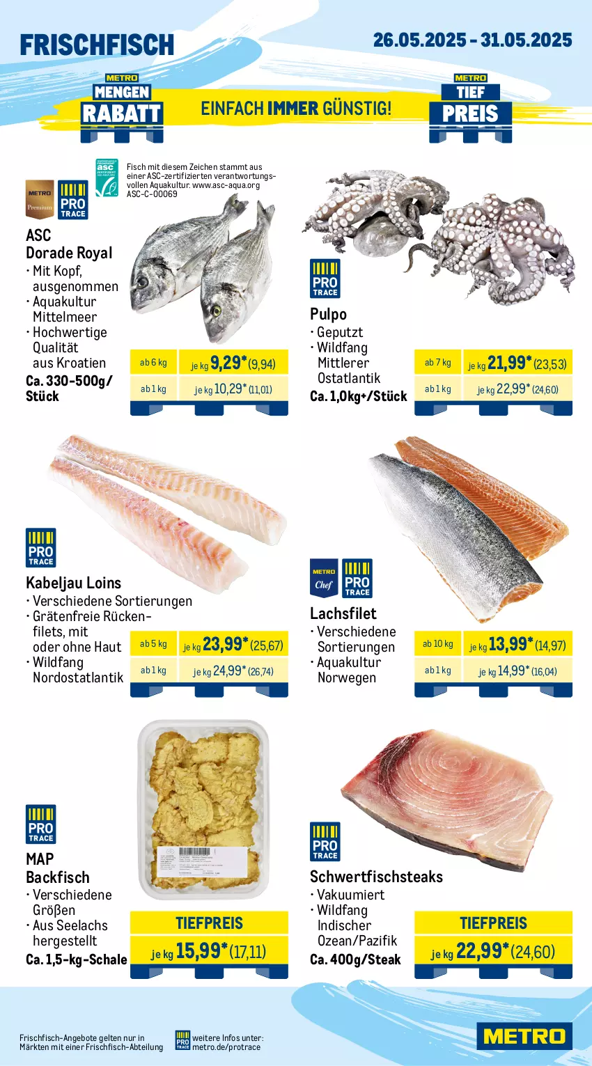 Aktueller Prospekt Metro - Wochen-Angebote - von 26.05 bis 31.05.2025 - strona 5 - produkty: Abtei, angebot, angebote, aqua, backfisch, decke, Deckel, Dorade, dorade royal, eis, filet, filets, fisch, fleisch, frischfisch, lachs, lachsfilet, lamm, lammkeule, lammlachse, Metro, reis, rwe, Schal, Schale, steak, steaks, Ti, tiefpreis, Wild